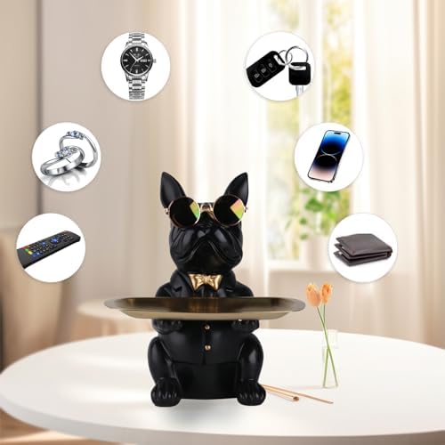 XYQXYQ French Bulldog Statue Resin Dog Butler Decoration Storage Tray Modern Home Decor Creative Cute Dog Storage Tank Applicable For Storing Wallet Key Necklace Candy(Black)