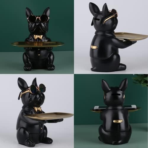 XYQXYQ French Bulldog Statue Resin Dog Butler Decoration Storage Tray Modern Home Decor Creative Cute Dog Storage Tank Applicable For Storing Wallet Key Necklace Candy(Black)