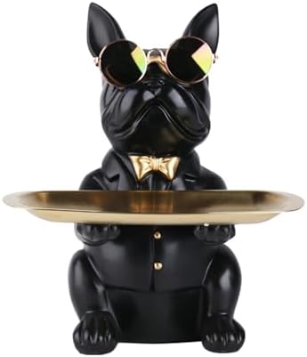 XYQXYQ French Bulldog Statue Resin Dog Butler Decoration Storage Tray Modern Home Decor Creative Cute Dog Storage Tank Applicable for Storing Wallet Key Necklace Candy(Black)