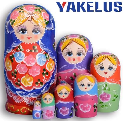 YAKELUS Professional Russian Nesting Dolls Russian Dolls Matryoshka Doll Russian Dolls For Kids For Adults 7 Piece Set Handmade 0701