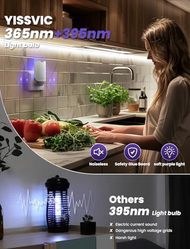 YISSVIC Flying Insect Trap Indoor Plug-in Fruit Fly Trap For Gnat Moth Mosquito Bug Zapper Trap Indoor Kitchen Home