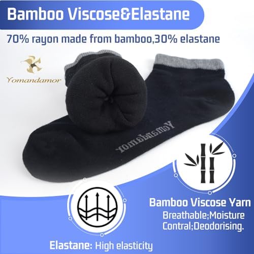 Yomandamor 6 Pairs Men's Bamboo Seamless Non-binding Ankle Diabetic Socks 10-13 …