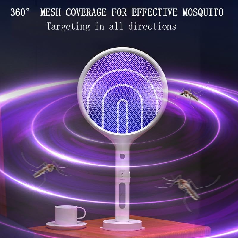 Yuekidou Electric Bug Zapper Racket Fly Swatter 3000V Mosquito Eliminator With 3-Layer Safety Mesh & LED Light USB-C Fast Charging Dual-Mode For Indoor/Outdoor Safety Certified