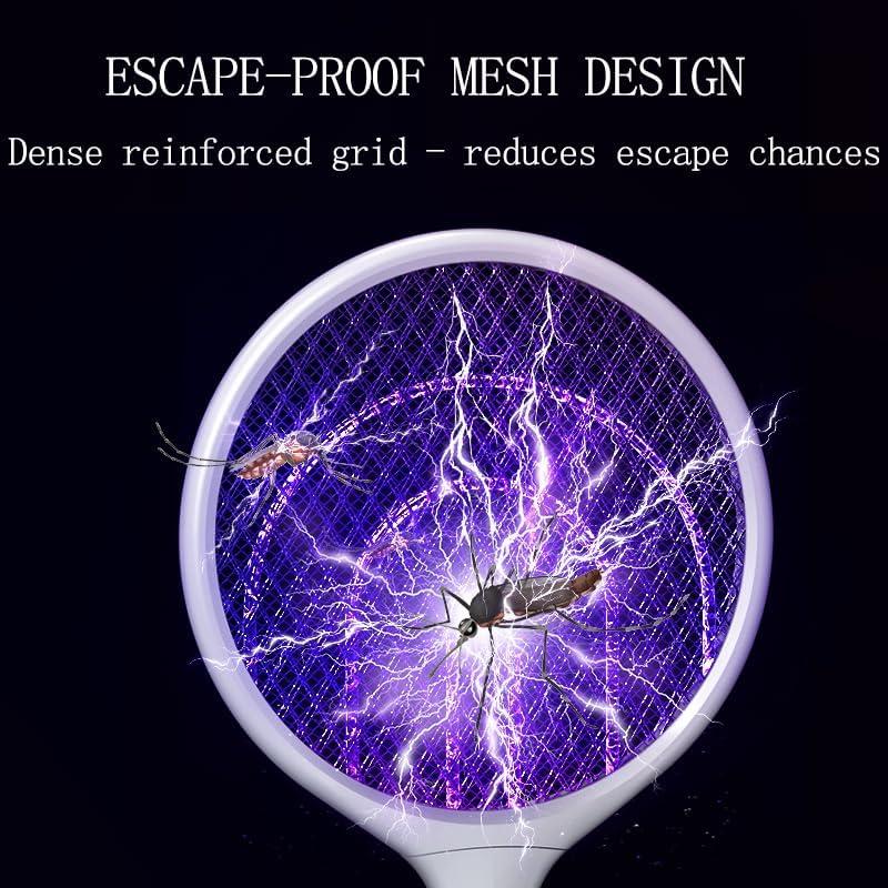 Yuekidou Electric Bug Zapper Racket Fly Swatter 3000V Mosquito Eliminator With 3-Layer Safety Mesh & LED Light USB-C Fast Charging Dual-Mode For Indoor/Outdoor Safety Certified
