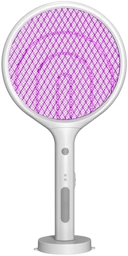Yuekidou Electric Bug Zapper Racket Fly Swatter 3000V Mosquito Eliminator with 3-Layer Safety Mesh & LED Light USB-C Fast Charging Dual-Mode for Indoor/Outdoor Safety Certified