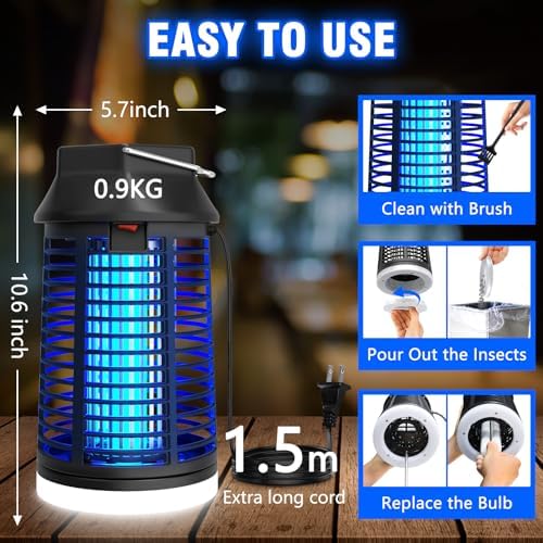 ZENLEA Bug Zapper Outdoor With LED Light Bug Zapper Indoor 4200V Mosquito Zapper Outdoor Waterproof Mosquito Killer Electric Fly Zapper Fly Traps For Camping Backyard Patio Garden Plug-in