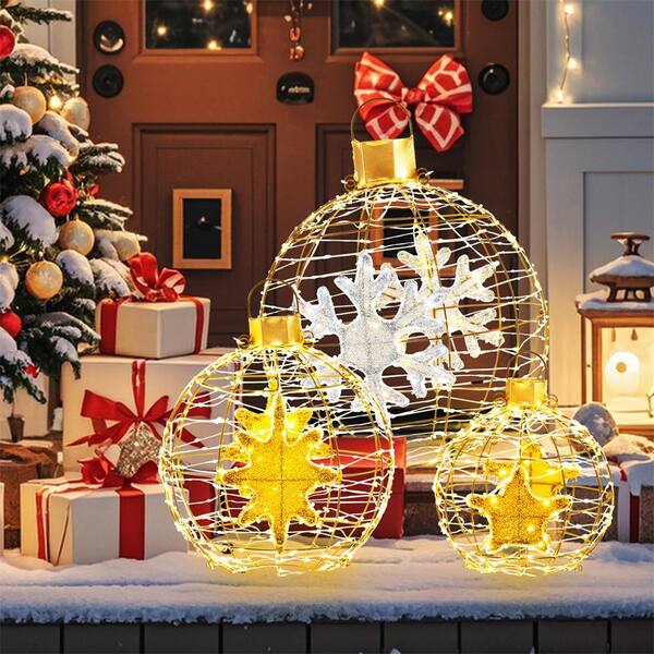 Costway 1.75 Ft. 732-Count Bright LED Lights Gold Christmas Lantern Balls Ornaments Yard Decoration