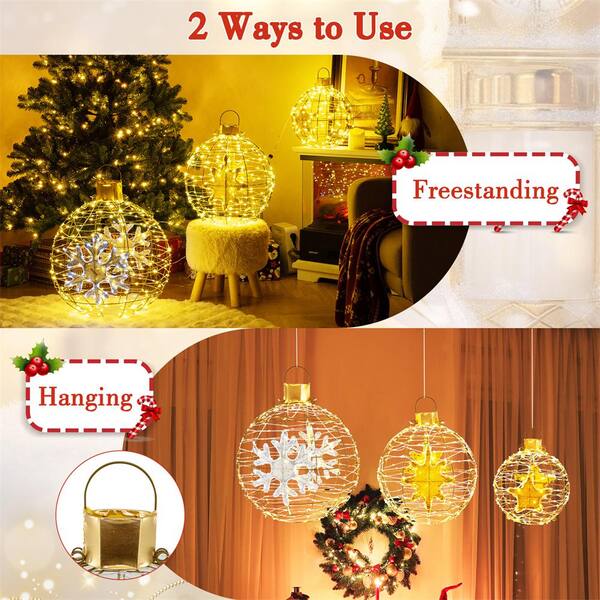 Costway 1.75 Ft. 732-Count Bright LED Lights Gold Christmas Lantern Balls Ornaments Yard Decoration