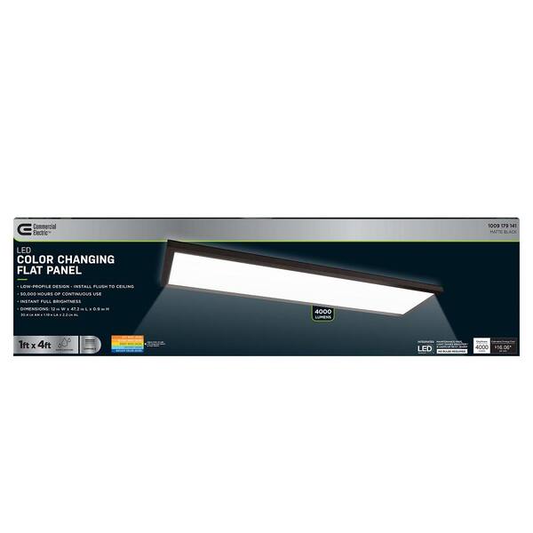 Commercial Electric 1 Ft. X 4 Ft. 4000 Lumens Dimmable Matte Black Integrated LED Flat Panel Ceiling Flush Mount Fixture Selectable 5CCT