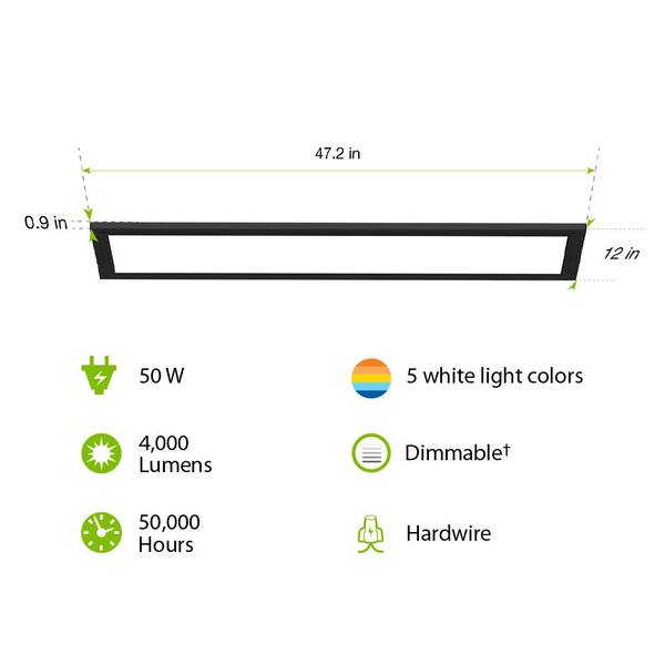Commercial Electric 1 Ft. X 4 Ft. 4000 Lumens Dimmable Matte Black Integrated LED Flat Panel Ceiling Flush Mount Fixture Selectable 5CCT