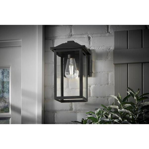 PRIVATE BRAND UNBRANDED 1-Light 12 In. Black Hardwired Transitional Outdoor Wall Light Lantern Porch Sconce With Clear Glass