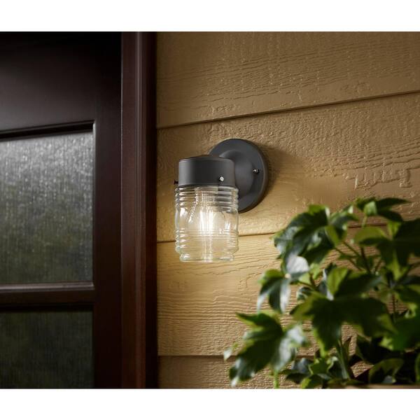 PRIVATE BRAND UNBRANDED 1-Light Black Outdoor Jelly Jar Wall Lantern Sconce