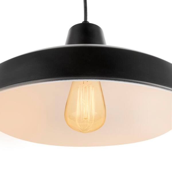Hampton Bay 1-Light Black Warehouse Pendant Hanging Light With Metal Shade