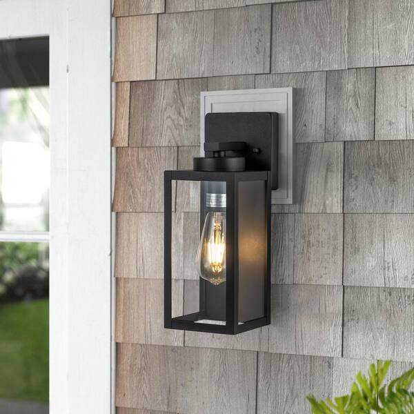 C Cattleya 1-Light Matte Black Hardwired Outdoor Wall Lantern Sconce With Clear Tempered Glass (2-Pack)