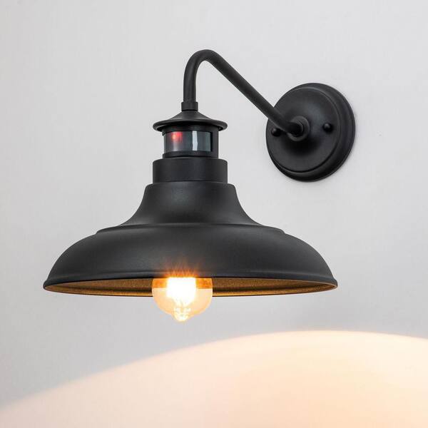 C Cattleya 1-Light Matte Black Motion Sensing Dusk To Dawn Gooseneck Outdoor Wall Lantern Sconce (2-Pack)