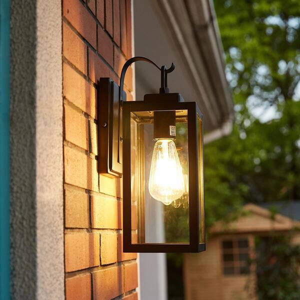 Pia Ricco 1-Light Matte Black Not Solar Outdoor Wall Lantern Waterproof Fixture With Clear Glasses (4-Pack)