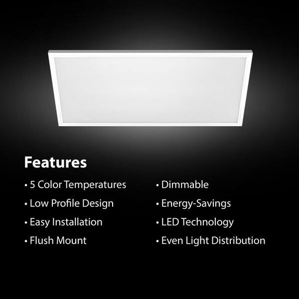 Commercial Electric 1-Pack 1 Ft. X 2 Ft. 2000 Lumens Dimmable Integrated LED Flat Panel Ceiling Flush Mount Fixture With Selectable 5CCT