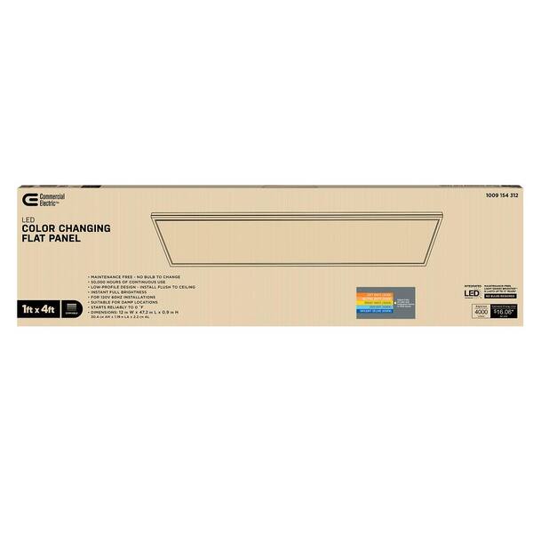 Commercial Electric 1-Pack 1 Ft. X 4 Ft. 4000 Lumens Dimmable Integrated LED Flat Panel Ceiling Flush Mount Fixture With Selectable 5CCT