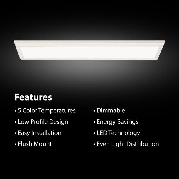 Commercial Electric 1-Pack 1 Ft. X 4 Ft. 4000 Lumens Dimmable Integrated LED Flat Panel Ceiling Flush Mount Fixture With Selectable 5CCT