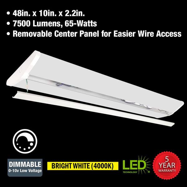 Commercial Electric 1-Pack 4 Ft. 7500 Lumens LED Wraparound Light Fixture 65W 120-277V Bright White 4000K Dimmable Garage Lighting Workshop
