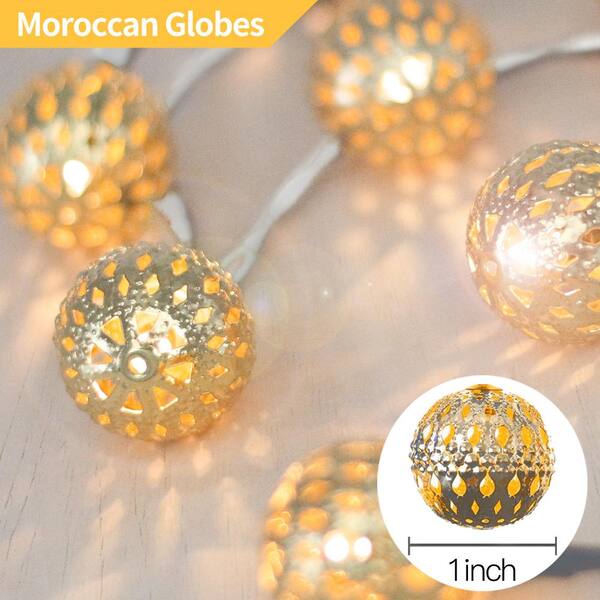 Betus 10 Ft. 20 LED Moroccan Globe LED Fairy String Lights - Battery Powered Party Hanging Waterproof Lights Decor Warm White