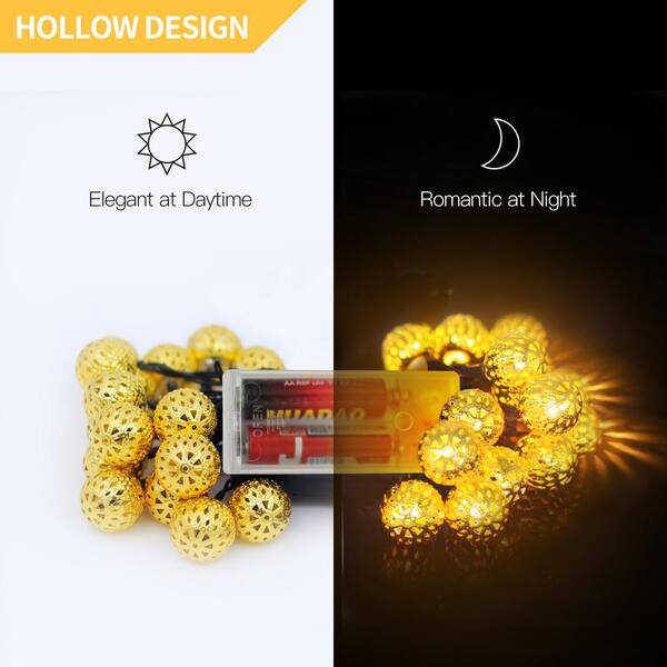 Betus 10 Ft. 20 LED Moroccan Globe LED Fairy String Lights - Battery Powered Party Hanging Waterproof Lights Decor Warm White