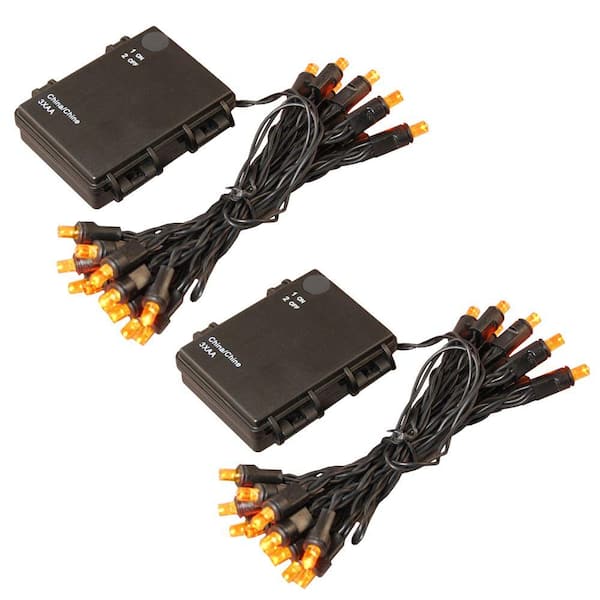 LUMABASE 10 ft. 25-Light Orange Battery Operated String Lights (Set of 2)