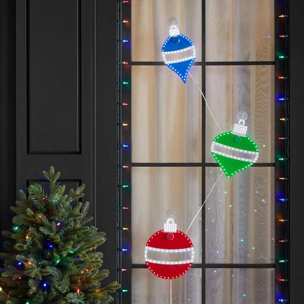 Home Accents Holiday 10 In. 242 Count Christmas Hi-Vibrant Red Green And Blue With White Color LED Ornament (3-Pack)