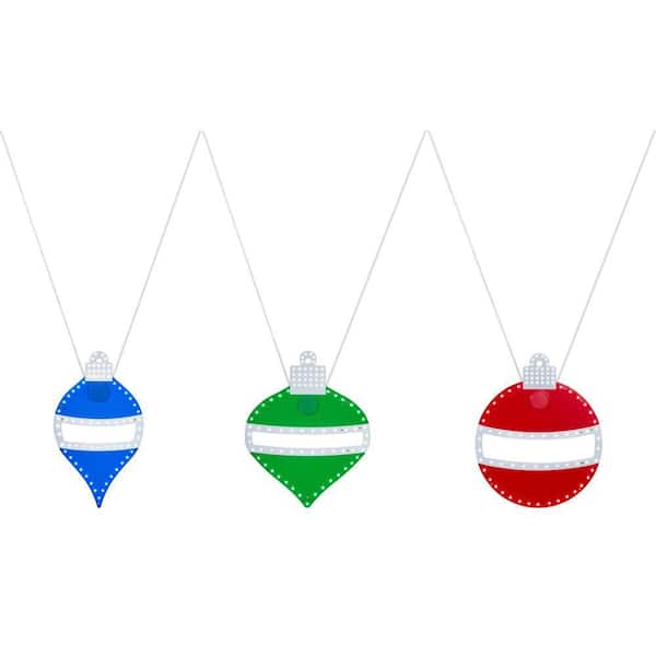Home Accents Holiday 10 in. 242 Count Christmas Hi-Vibrant Red Green and Blue with White Color LED Ornament (3-Pack)