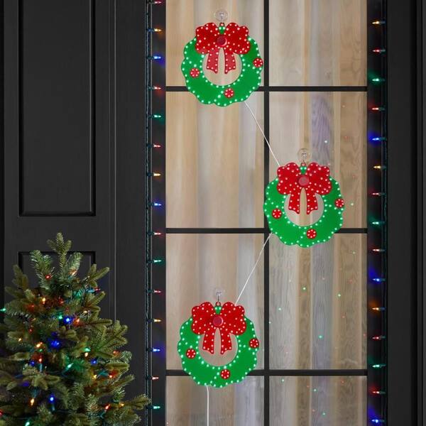 Home Accents Holiday 10 In. 408 Count Christmas Hi-Vibrant Red And Green Color LED Wreaths With Bows (3-Pack)