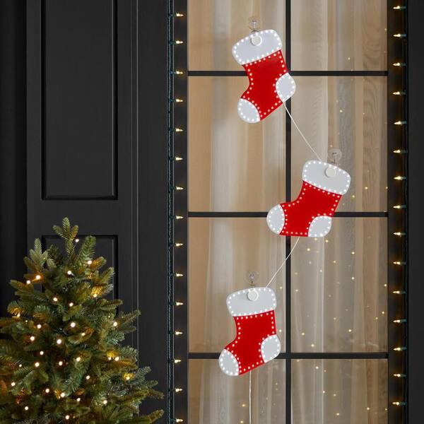 Home Accents Holiday 10 In. Christmas Hi-Vibrant Twinkling Red And White Color LED Stockings (3-Pack)