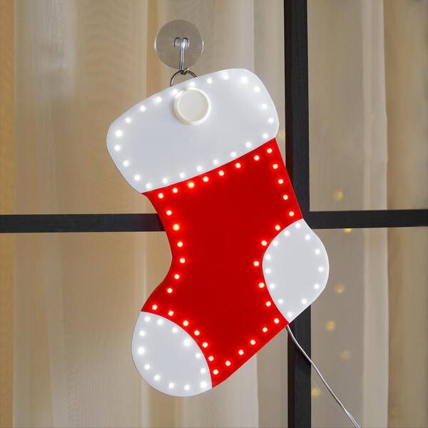 Home Accents Holiday 10 In. Christmas Hi-Vibrant Twinkling Red And White Color LED Stockings (3-Pack)