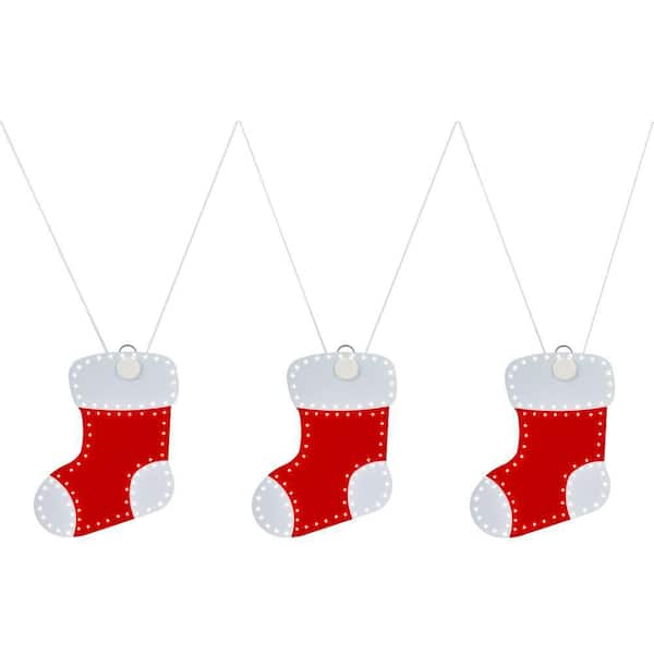 Home Accents Holiday 10 in. Christmas Hi-Vibrant Twinkling Red and White Color LED Stockings (3-Pack)