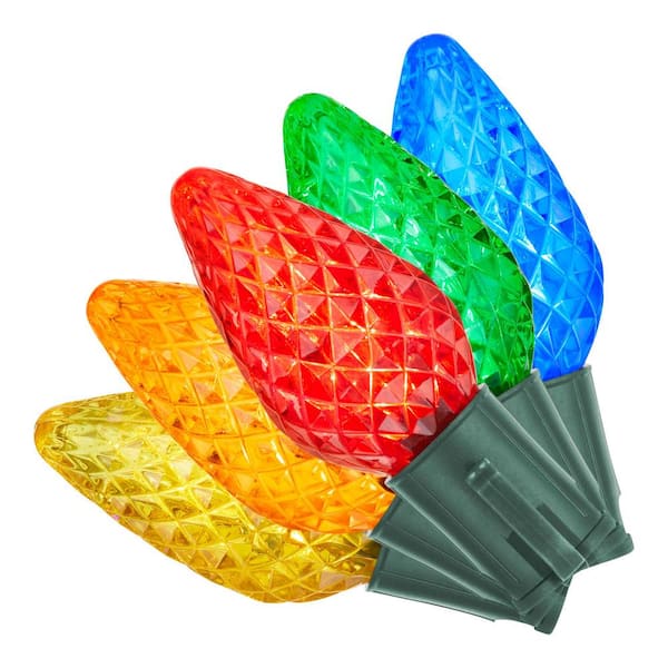 Home Accents Holiday 100 Count Multi-Colored Faceted Steady Lit Super-Bright C9 LED Lights