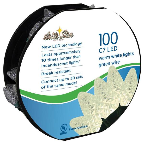 Brite Star 100-Light Warm White Faceted C7 LED Light Set