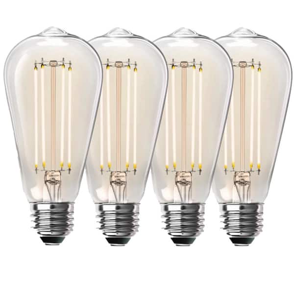 Feit Electric 100-Watt Equivalent ST19 Dimmable Straight Filament Clear Glass E26 Vintage Edison LED Light Bulb Soft White (4-Pack)