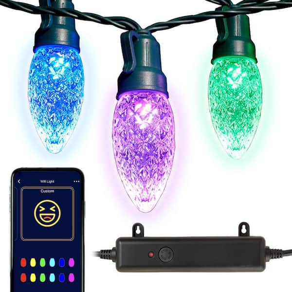 Novolink 11 ft. 12-Count Facetted LED Large C9 Bulb RGBw Color-Changing Christmas String Light