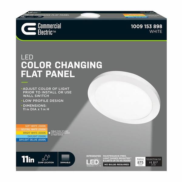 Commercial Electric 11 In. 12.5-Watt Dimmable White Integrated LED 875 Lumens Round Flat Panel Flush Mount Ceiling Light Color Change 5CCT