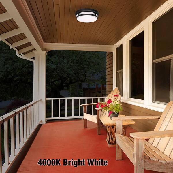 Hampton Bay 11 In. Round Black Integrated LED Indoor Outdoor Ceiling Light Flush Mount Adjustable CCT 830 Lumens Wet Rated