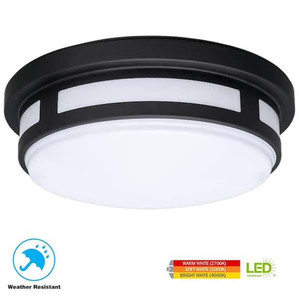 Hampton Bay 11 in. Round Black Integrated LED Indoor Outdoor Ceiling Light Flush Mount Adjustable CCT 830 Lumens Wet Rated
