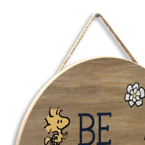 Peanuts 11 In. Tan Snoopy And Woodstock Be Happy Floral Round Colorblocked Hanging Wood Wall Decor