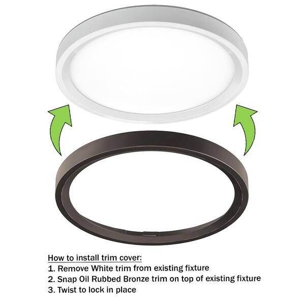 Commercial Electric 11 In. White Oil Rubbed Bronze Trims 1000 Lumens LED Flush Mount Ceiling Light Fixture With Night Light Adjustable CCT