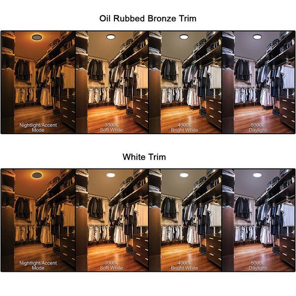 Commercial Electric 11 In. White Oil Rubbed Bronze Trims 1000 Lumens LED Flush Mount Ceiling Light Fixture With Night Light Adjustable CCT