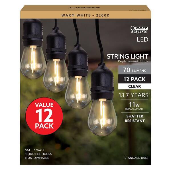 Feit Electric 11-Watt Equivalent S14 String Light LED Light Bulb Warm White 2200K (12-Pack)