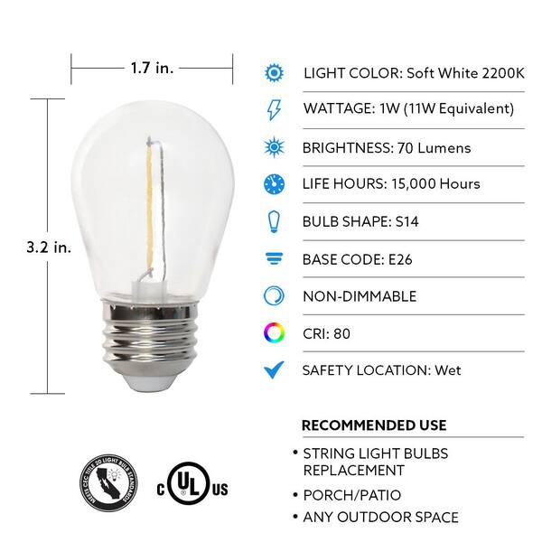 Feit Electric 11-Watt Equivalent S14 String Light LED Light Bulb Warm White 2200K (12-Pack)