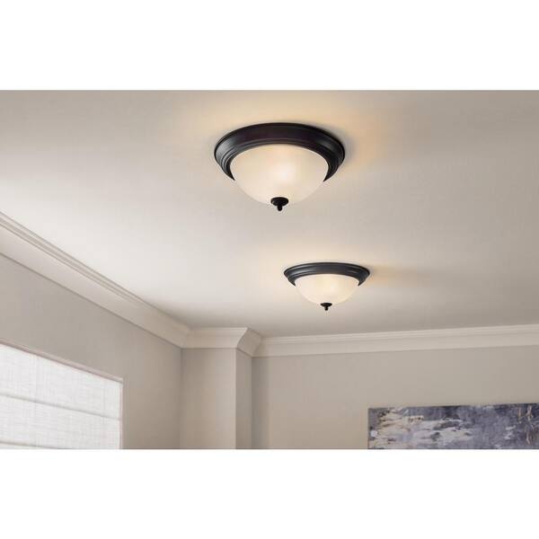 PRIVATE BRAND UNBRANDED 12.75 In. 2-Light Black Flush Mount Ceiling Light Fixture With Frosted Glass Shade (2-Pack)