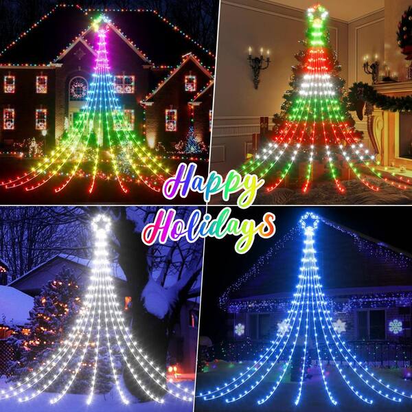 AVATAR CONTROLS 12 Ft. 236 LED Outdoor Smart Star Waterfall Lights 74 Modes Color Changing DIY Tree String Light App Control Music Timer