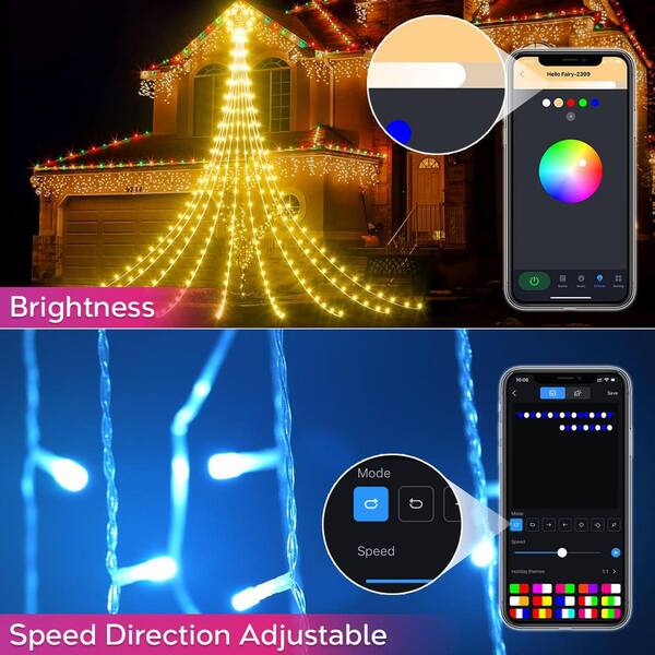 AVATAR CONTROLS 12 Ft. 236 LED Outdoor Smart Star Waterfall Lights 74 Modes Color Changing DIY Tree String Light App Control Music Timer
