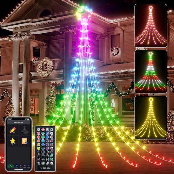 AVATAR CONTROLS 12 ft. 236 LED Outdoor Smart Star Waterfall Lights 74 Modes Color Changing DIY Tree String Light App Control Music Timer