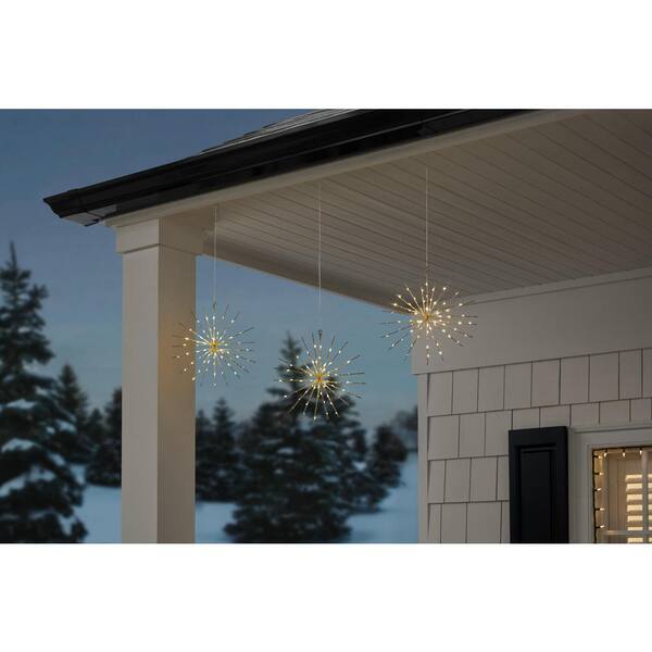 Home Accents Holiday 12 In. Battery Operated Twinkling LED Hanging Starburst Lights With Timer (3-Pack)